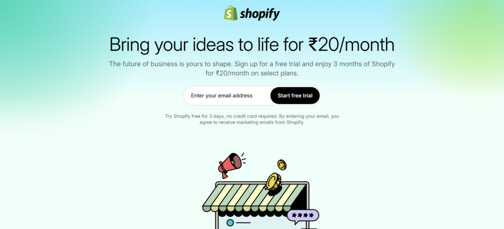CMS Platforms for Websites, `Shopify e-commerce store creation screen